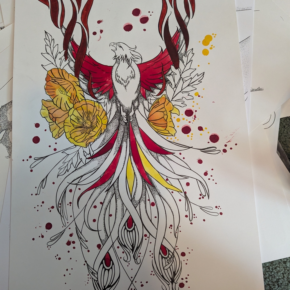 Vibrant Phoenix Mixed Media Art